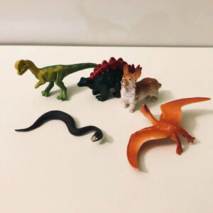 Lot of 5 Safari Ltd Animal Figures Small Snake Dog Stegosaurus  Dinosaur